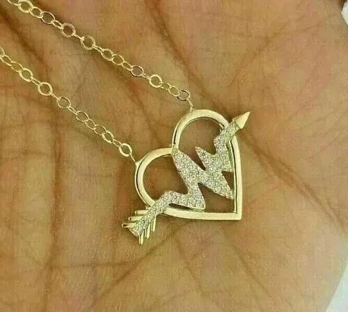 Round Cut Simulated Diamond Women’s HeartBeat Pendant 14K Yellow Gold Plated