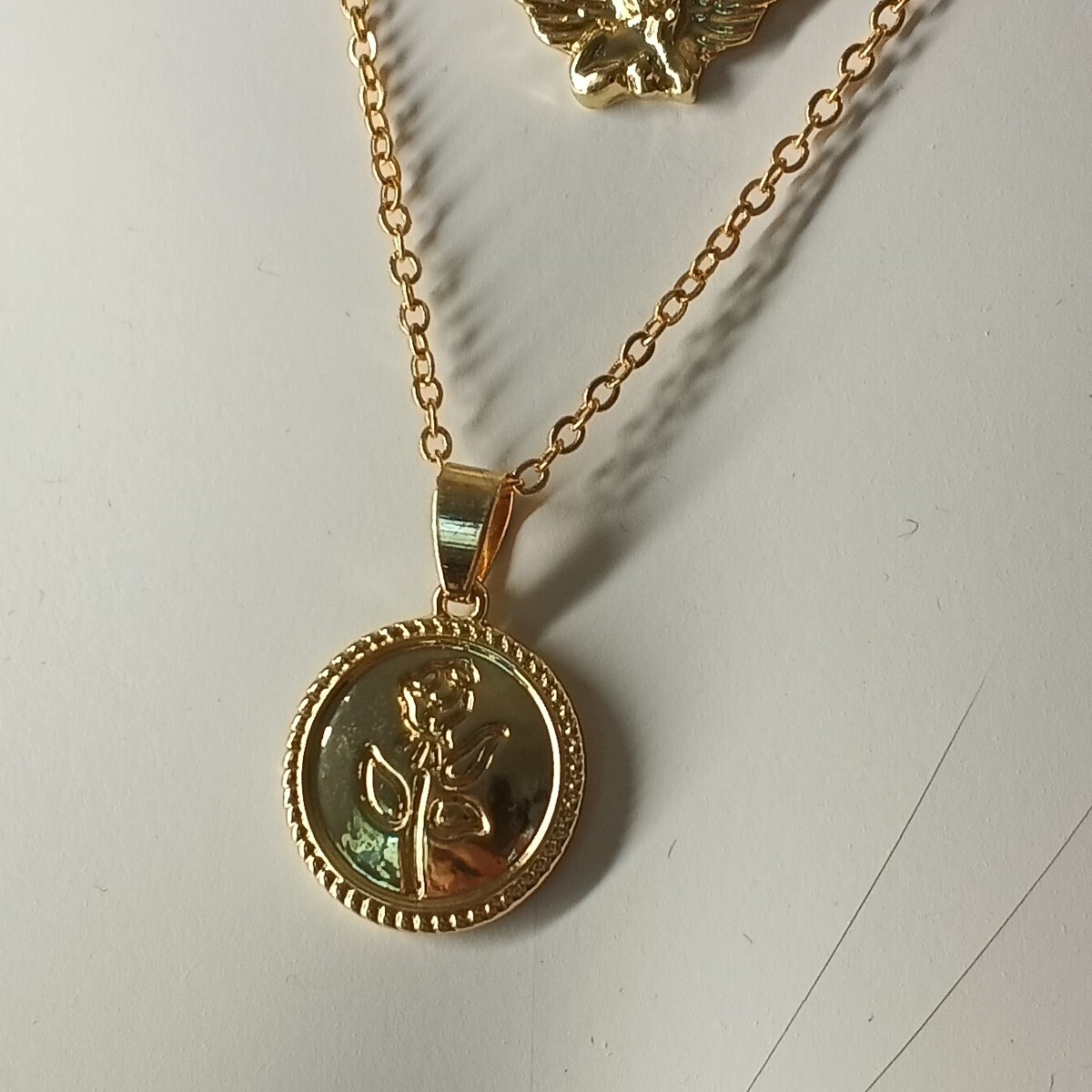 Rose Angel Women’s Stack Pendant Necklace One Size Brass Plated Gold Color