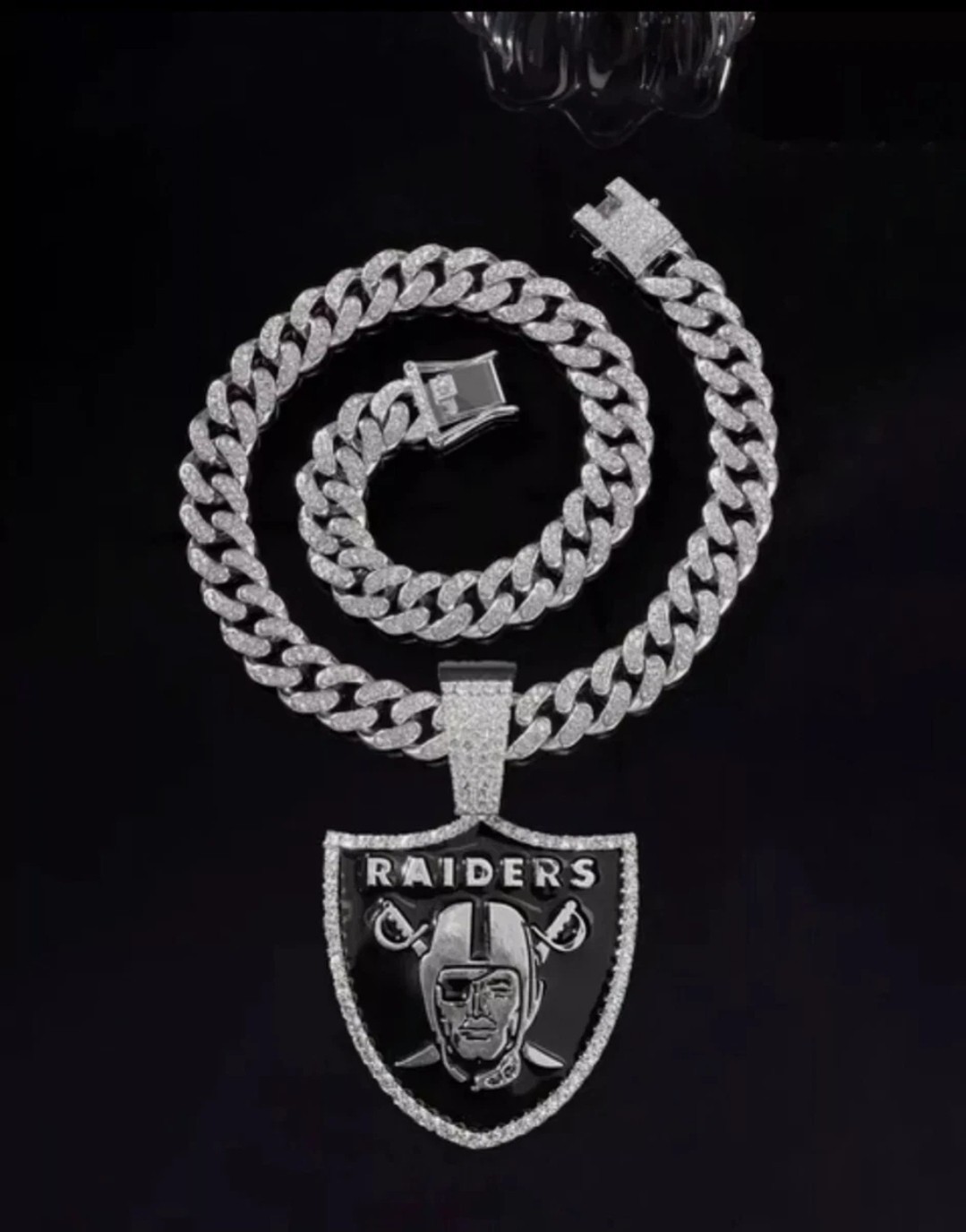 Las Vegas Raiders Silver CZ Chain Jewelry Bling Hip Hop Pendant And 24″ Chain