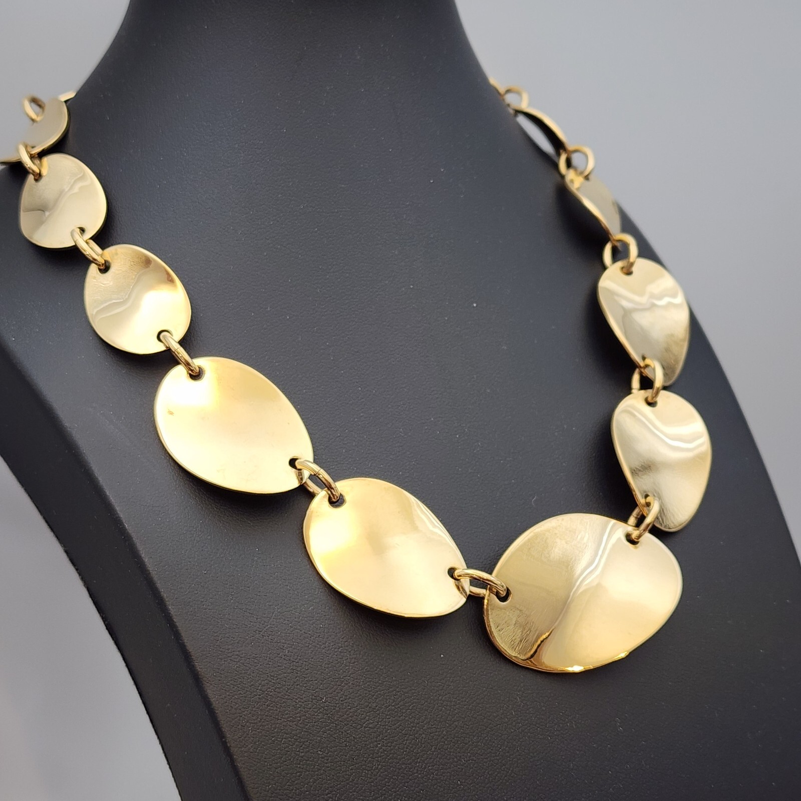 Vtg Choker Francesca Visconti Graduated Waved Ovals Shiny Gold Tone Necklace 16″