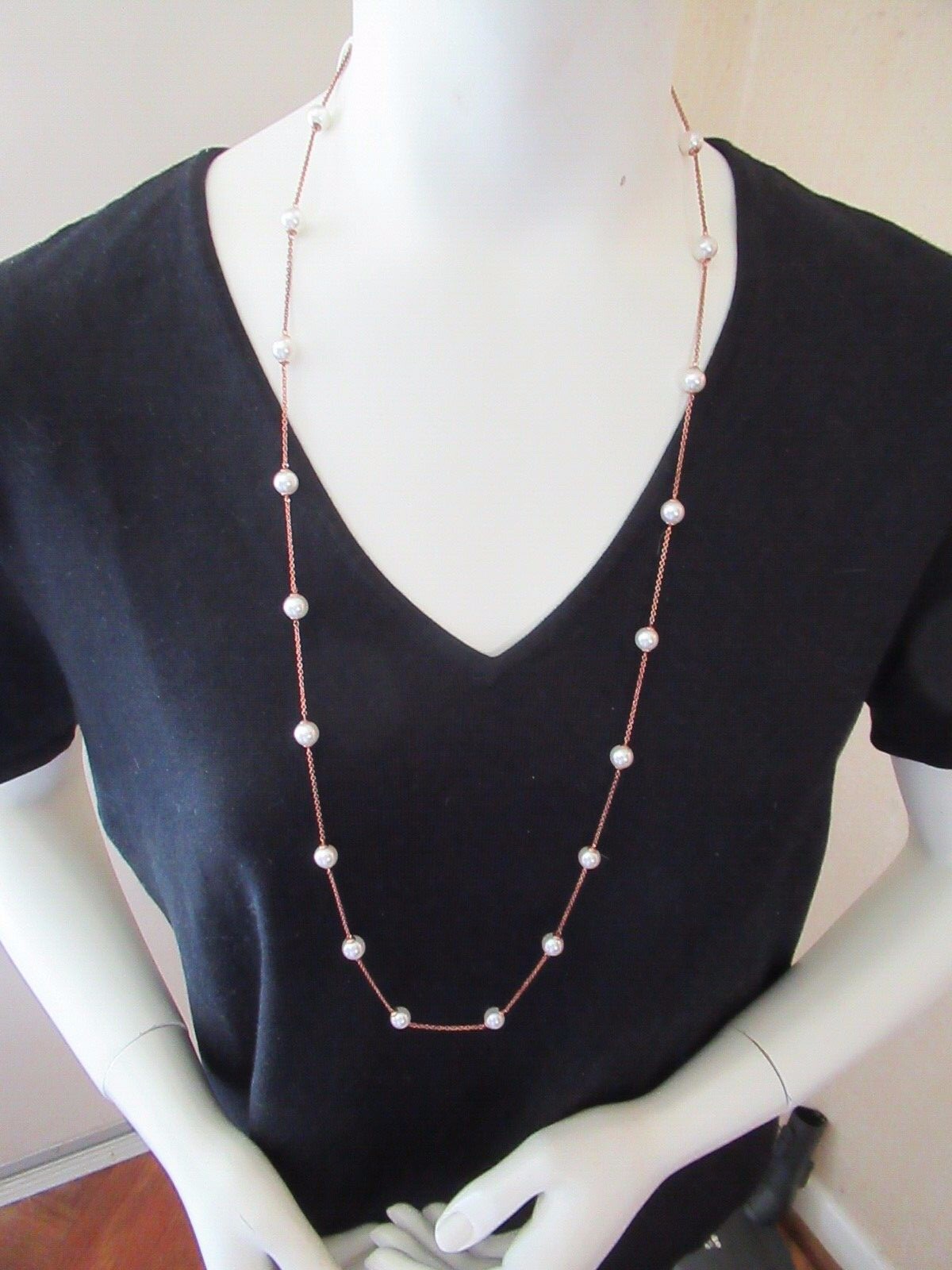 NWT Majorica Pearl Necklace 92.5 Sterling Silver/ Rose Gold Finish- $210