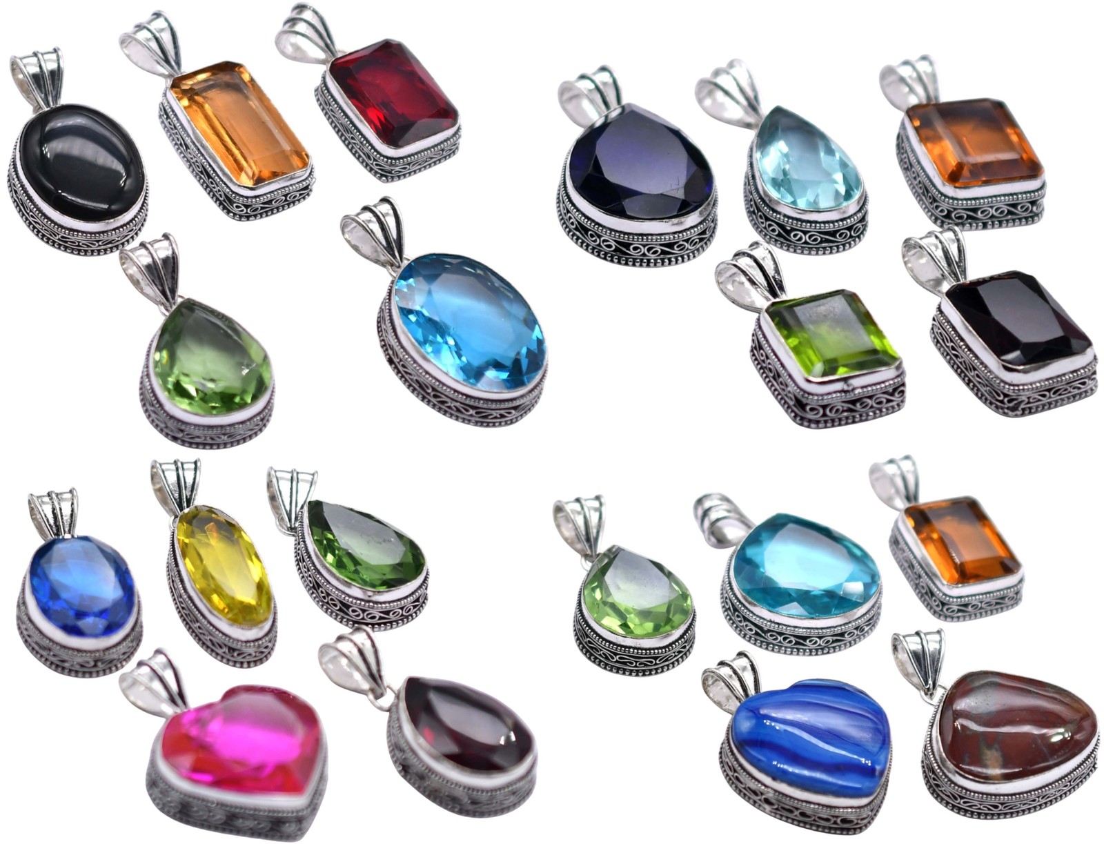 Any 10 PCS Mix Gemstones Handmade Pendant Silver Plated Mix Lot P 9060