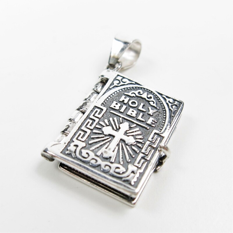 925 Sterling Silver Lord’s Prayer Holy Bible Open Pages Locket Charm Pendant