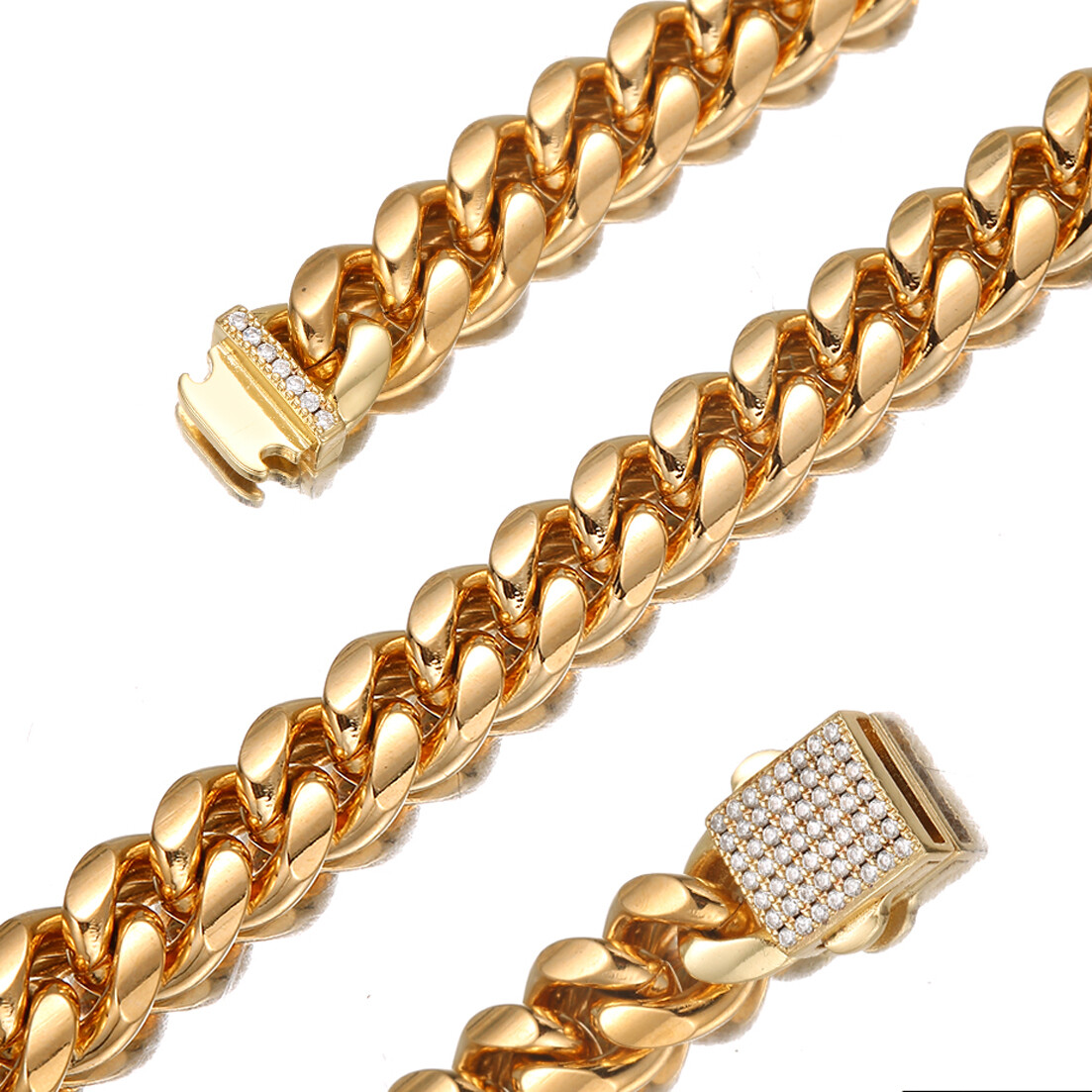 Men’s 18K Gold Plated Stainless Steel Curb Cuban LInk Chain Necklace 16-40inch