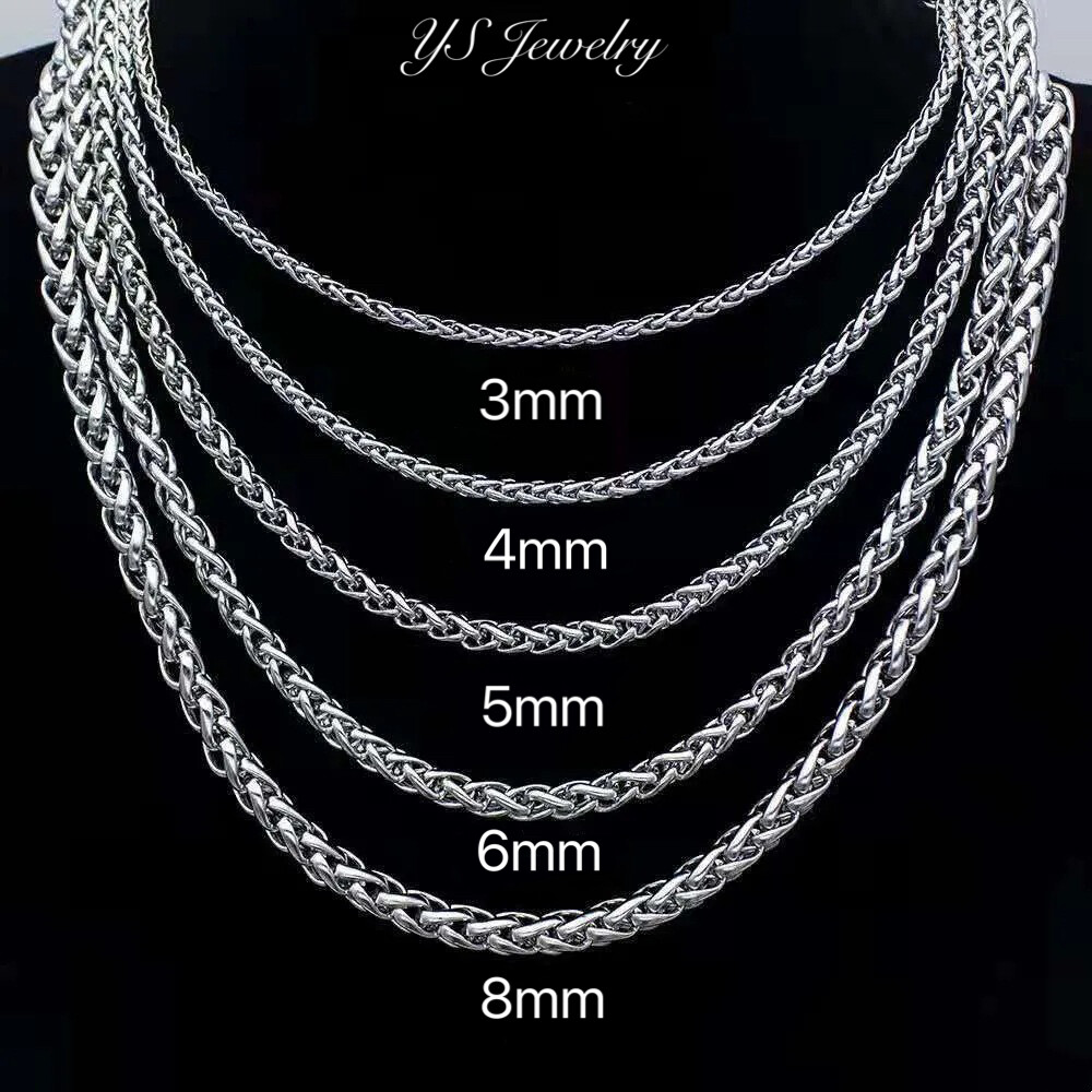 Mens Silver Stainless Steel Braided Wheat Rope Chain Necklace 20-28″ 3/4/6/8 MM