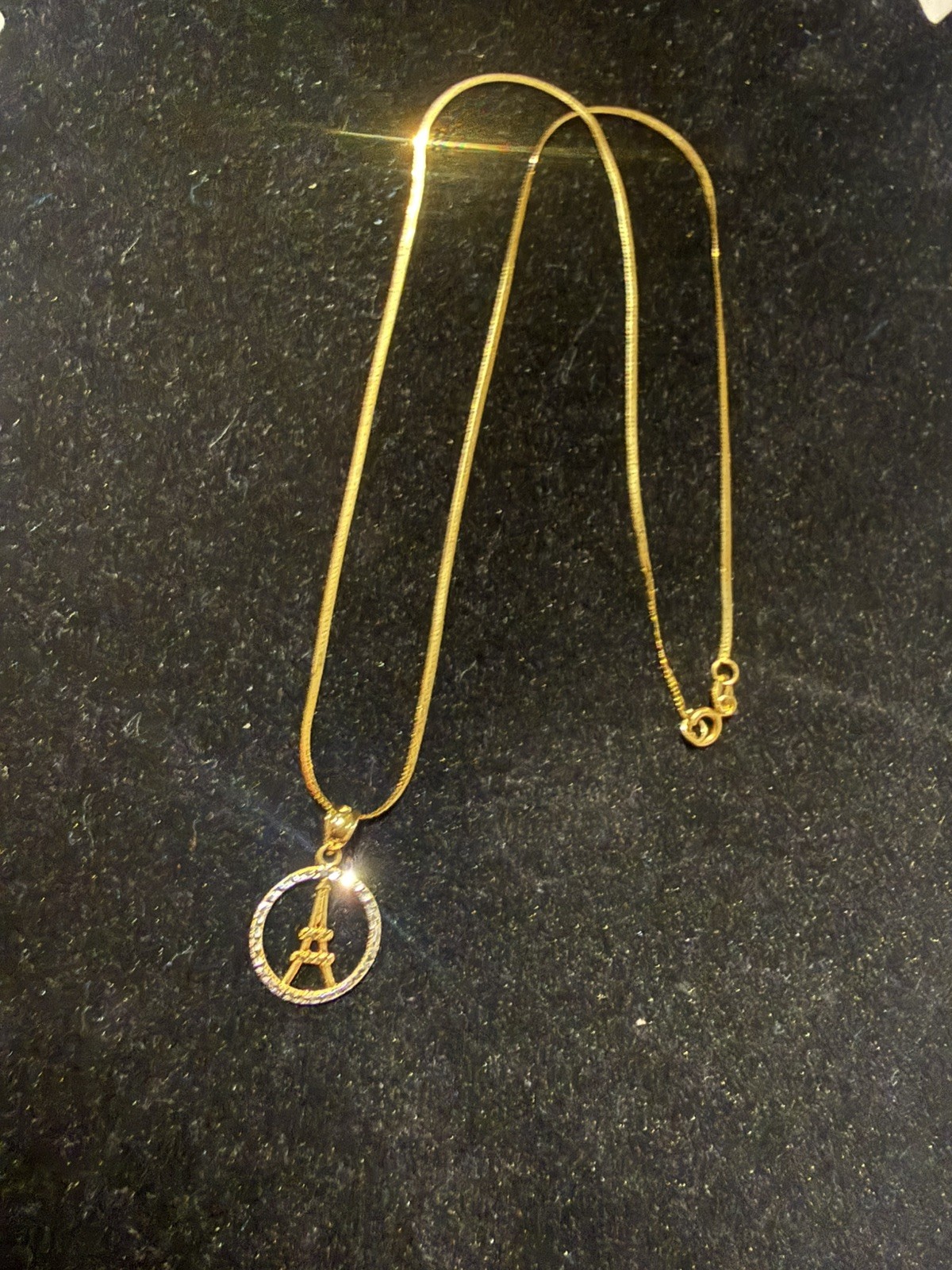 Solid 18k yellow gold 16 inches snake chain with 2tone reversible pendant