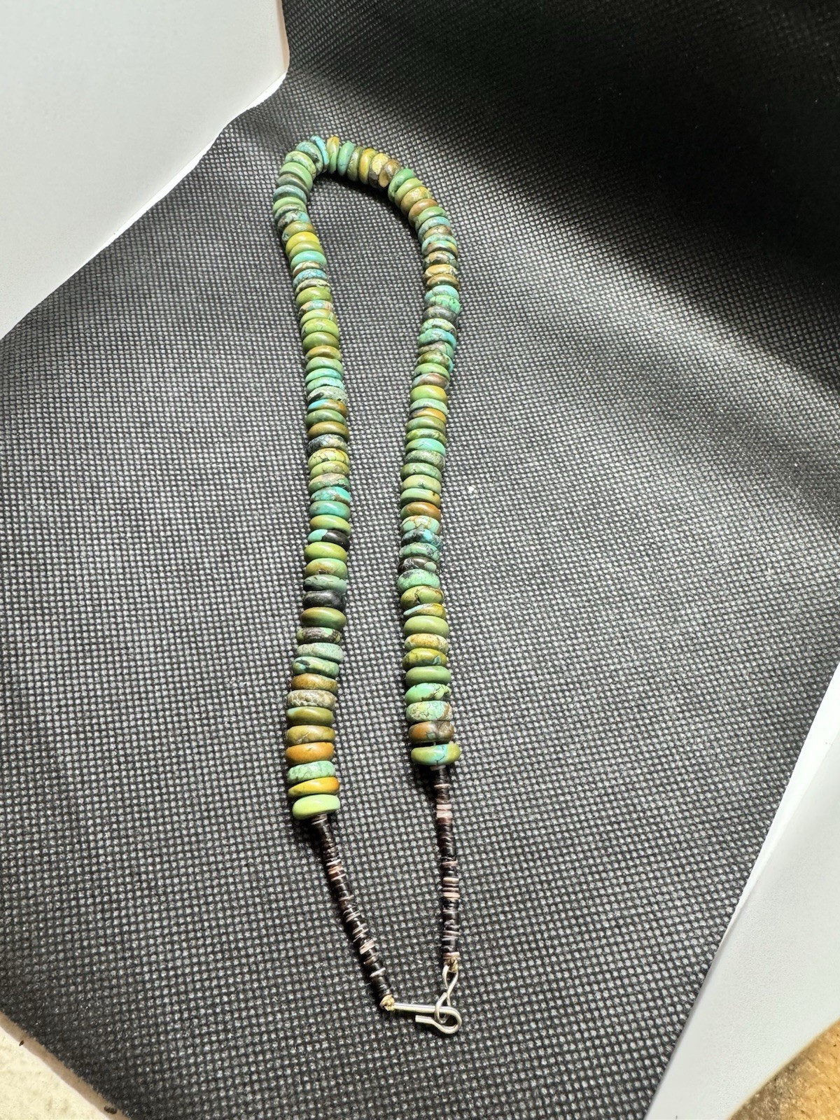 Green Turquoise Heishi Rondelle Bead Necklace Silver Hook Clasp Closure