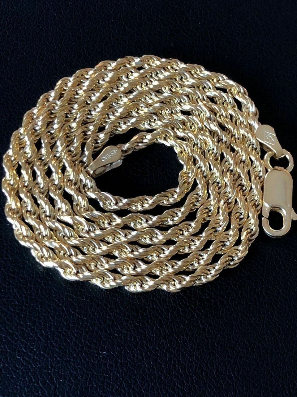 Rope Chain 14K Gold Plated Solid 925 Silver MADE IN ITALY Men’s Women’s 2.5mm
