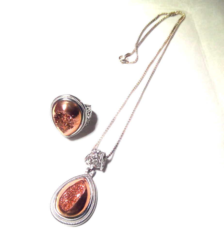 Druzy Necklace & Ring in Bronze Mixed Metals