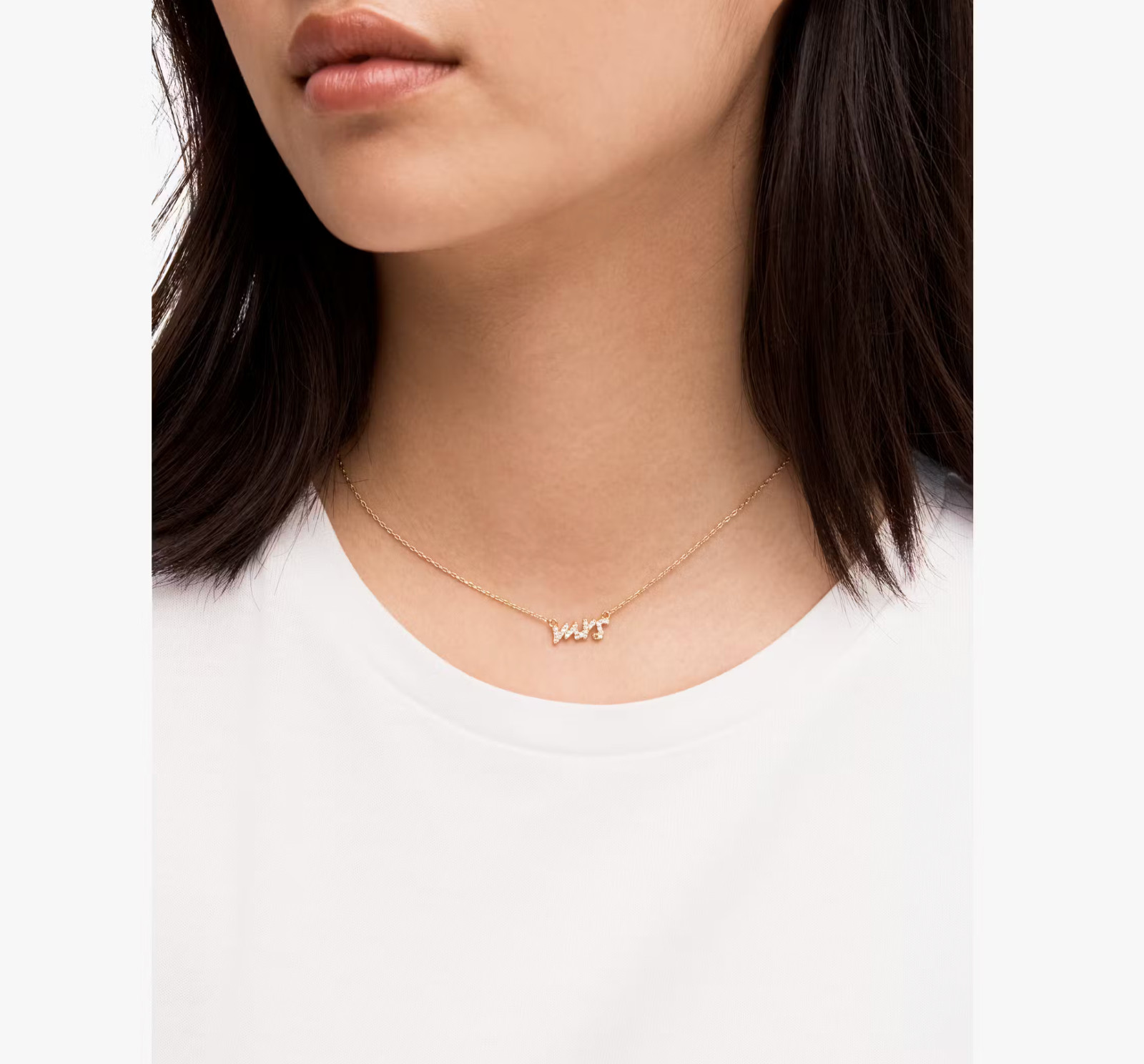 NWT Kate Spade Say Yes PAVE Cursive MRS Gold 16” With 3″ Extender Necklace $78
