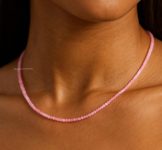 Natural Rose Quartz Choker Dainty Pink Stone Queen Crystal Necklace ReikiJewelry