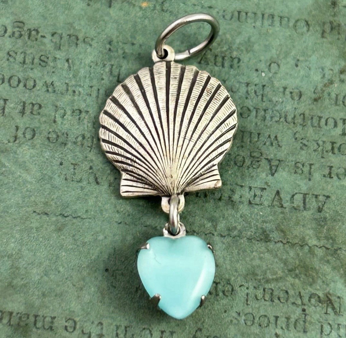 Seashell Blue Heart Pendant Silver Plated Shell Beach Ocean Jewelry Charm