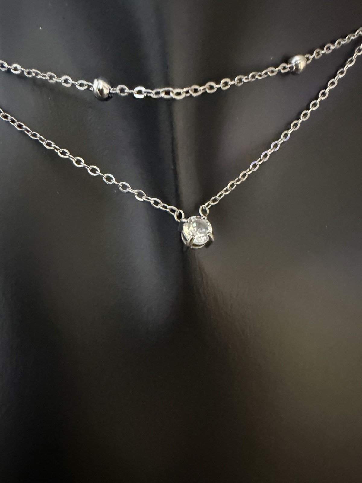 Silver Colored Layered Satellite Chain Featuring Small Beads And A Pendant