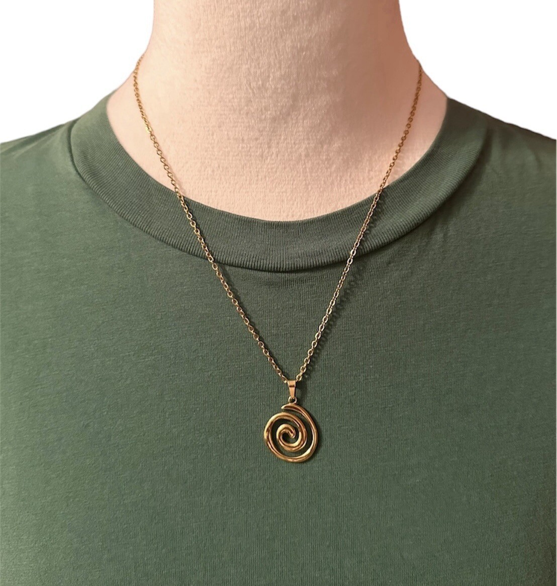 Spiral Swirl Pendant Necklace Chain Gold Tone Unisex Women Men Brand New