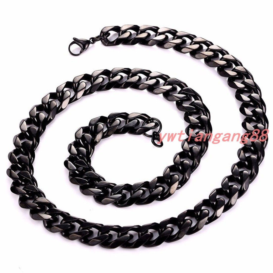 8/10/12/15/17/19mm Men Black Curb Cuban Chain Stainless Steel Necklace 7″~40”