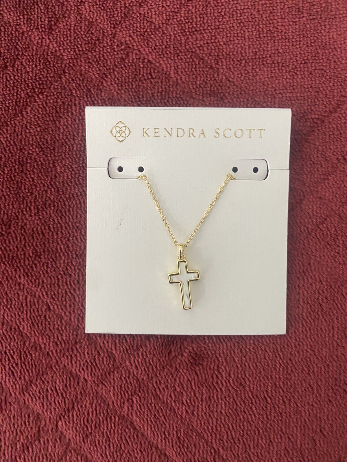 Kendra Scott Cross Gold Pendant Necklace in White Kyocera Opal