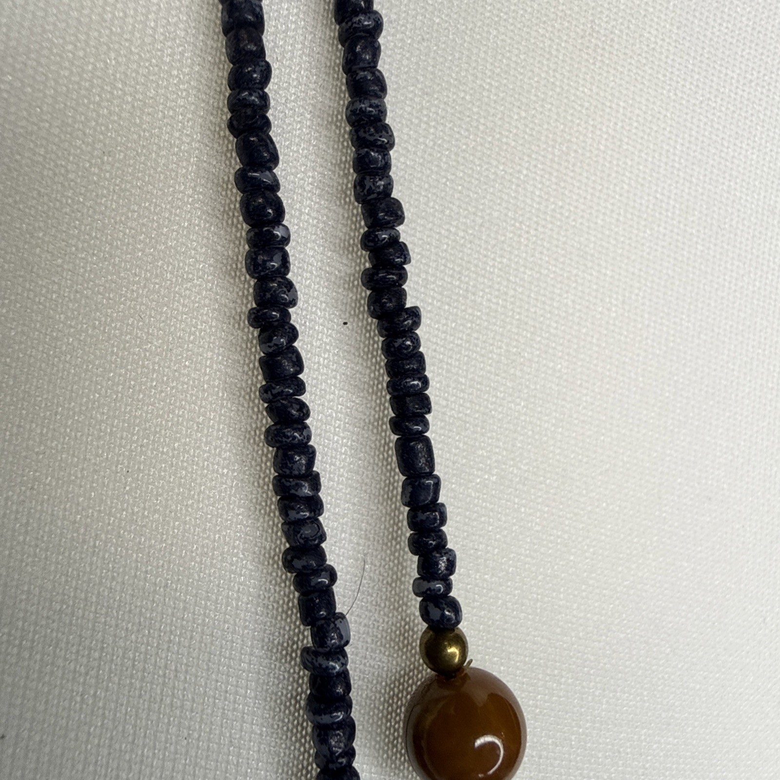 Vintage Layered Bead Necklace Brown Blue Acrylic Resin Double Strand Boho