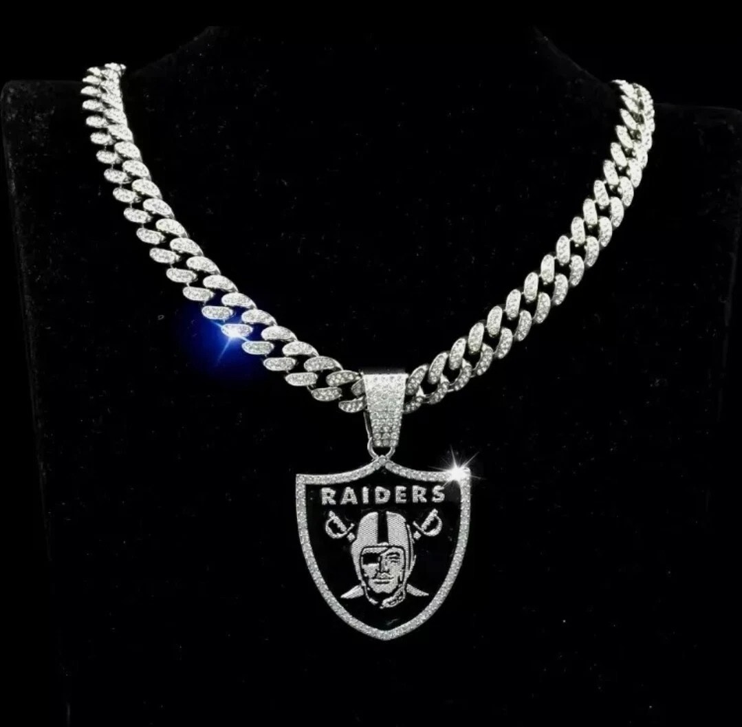 Las Vegas Raiders Silver CZ Chain Jewelry Bling Hip Hop Pendant And 24″ Chain