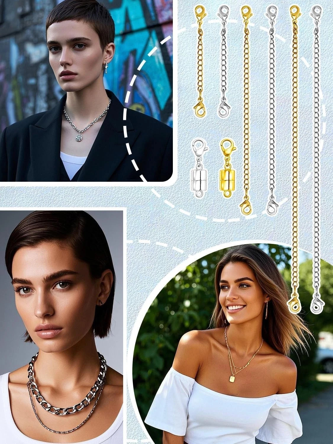 Necklace Extenders for Women and Magnetic Necklace Clasp, Gold and Silver Chain