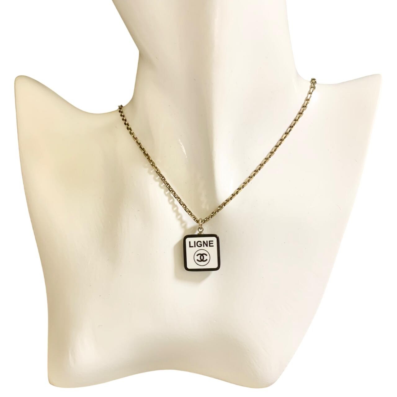 Chanel Necklace Coco Mark No.5 Reversible White 06C Square Jewelry