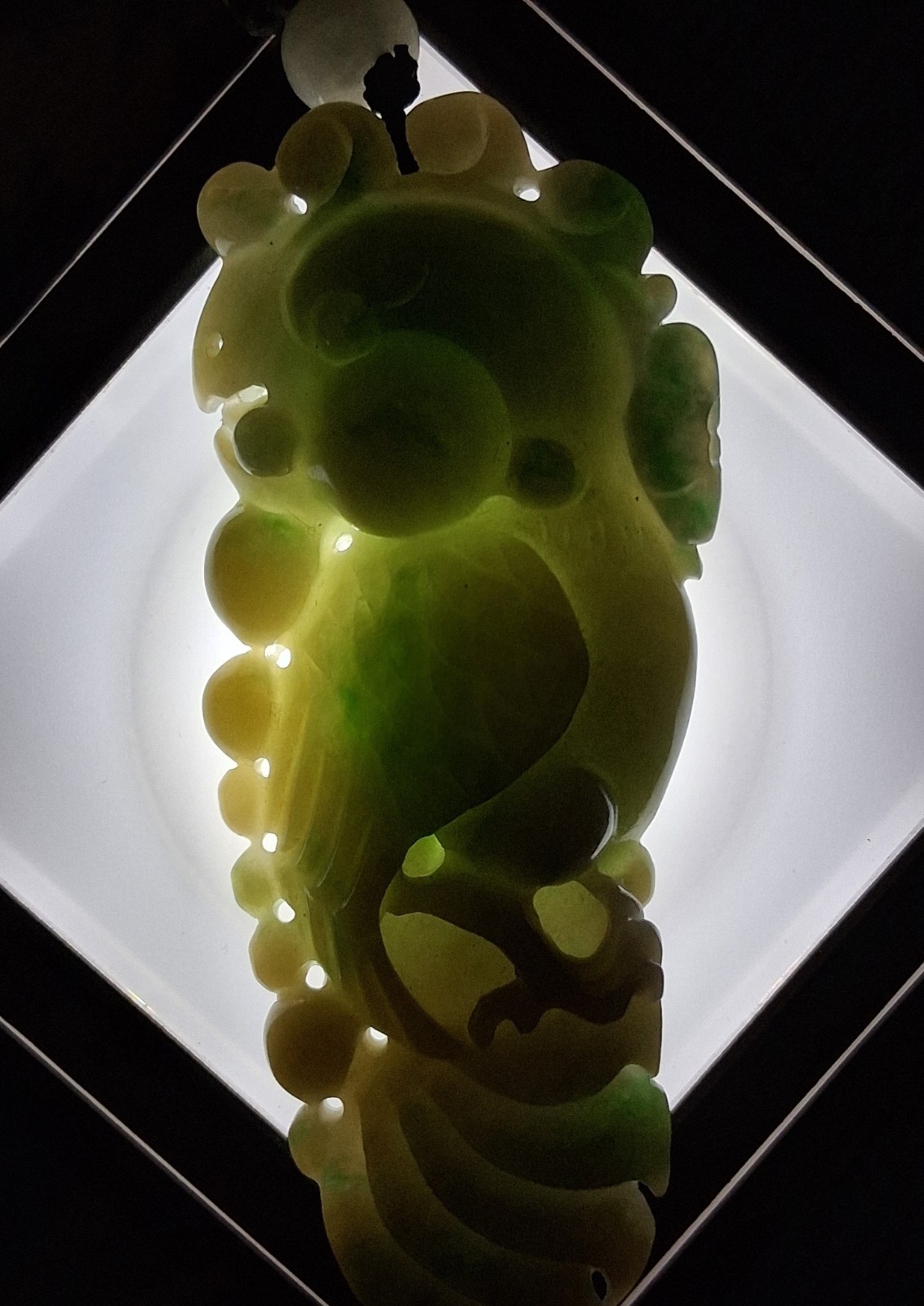 Certified Green Jade Carved Animal Charm Pendant Necklace on Cord Asymmetrical
