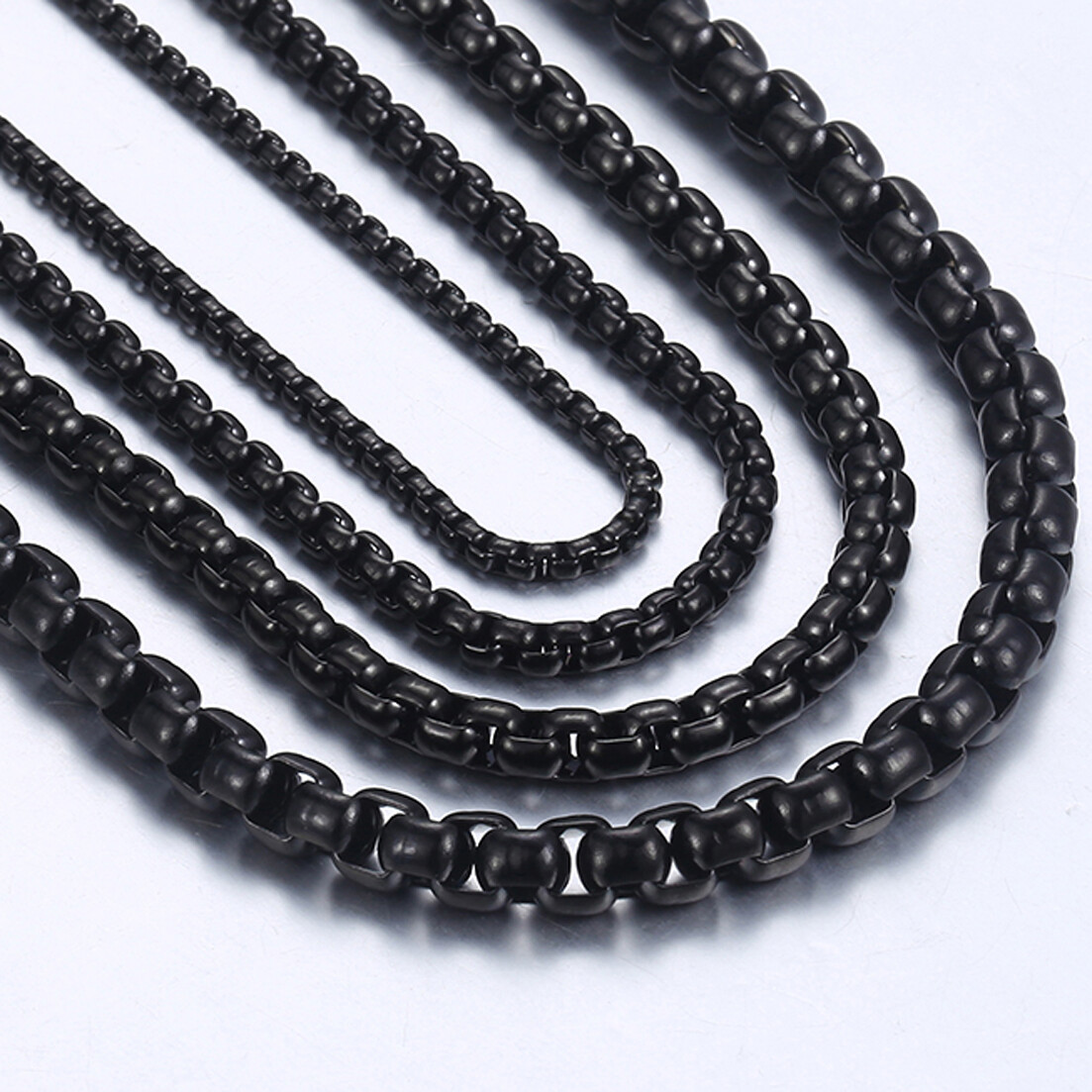 Personalized 2mm-5mm Black Box Rolo Chain Necklace For Women Men Stainless Steel