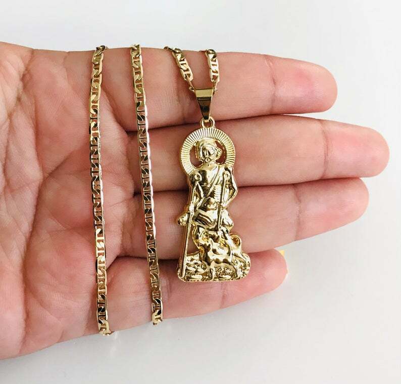 18K Gold Filled Saint Lazarus / Pendant / Cadena / Dije San Lazaro – P118
