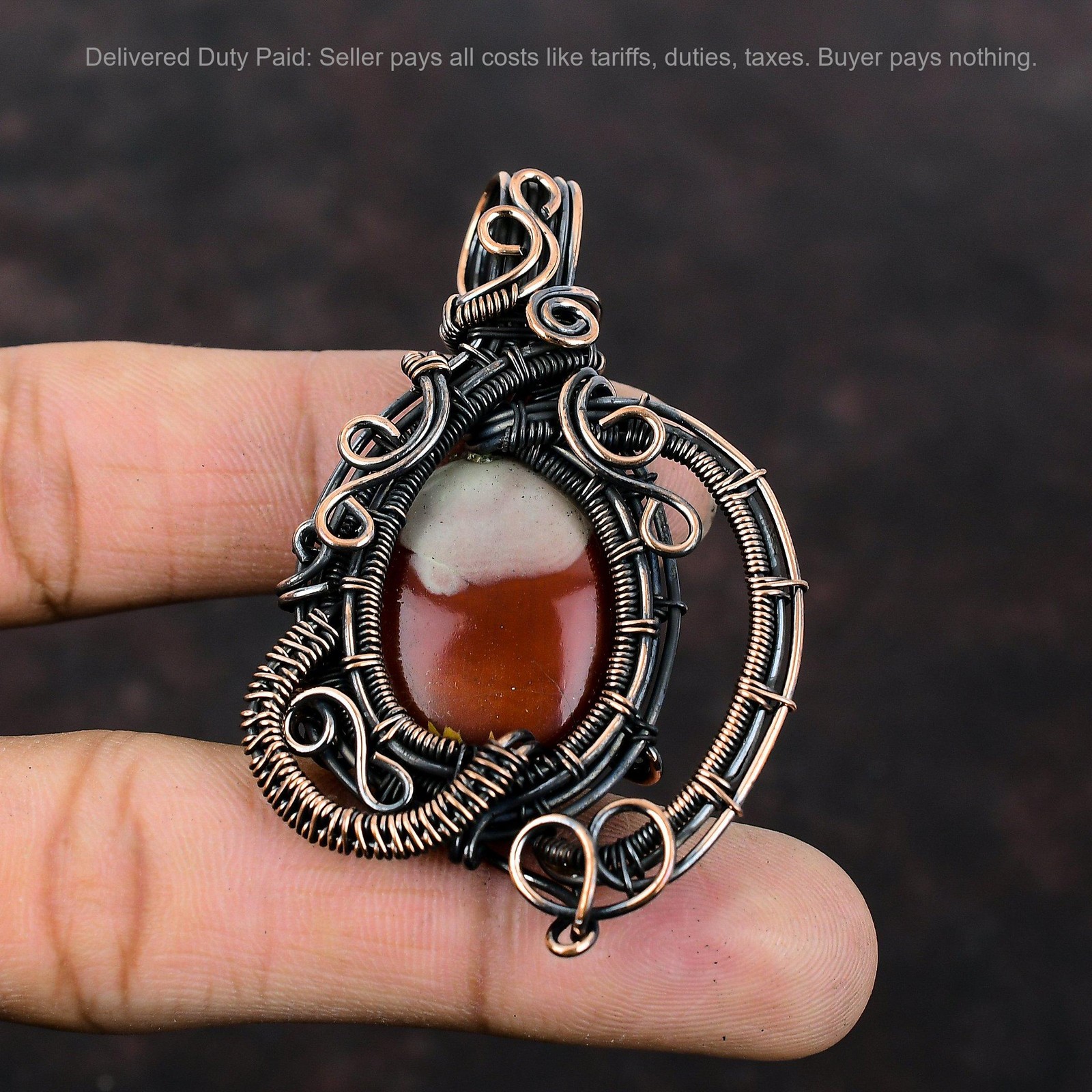 Oval Noreena Jasper Gemstone Birthday Wire Wrapped Sister Pendant Jewelry Copper