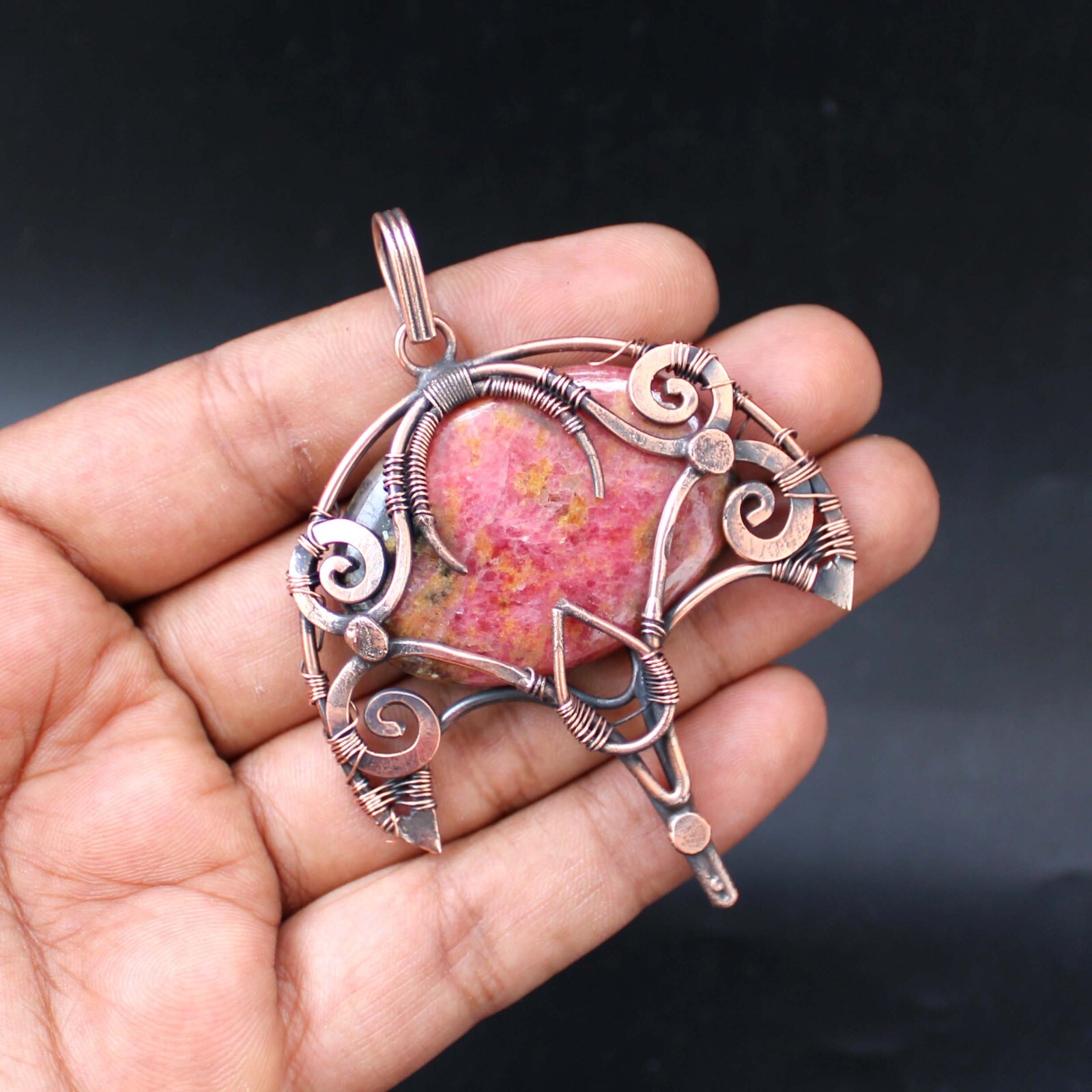 Copper Wire Wrapped Pendant Rhodonite Pendant Gemstone Jewelry Anniversary Gift