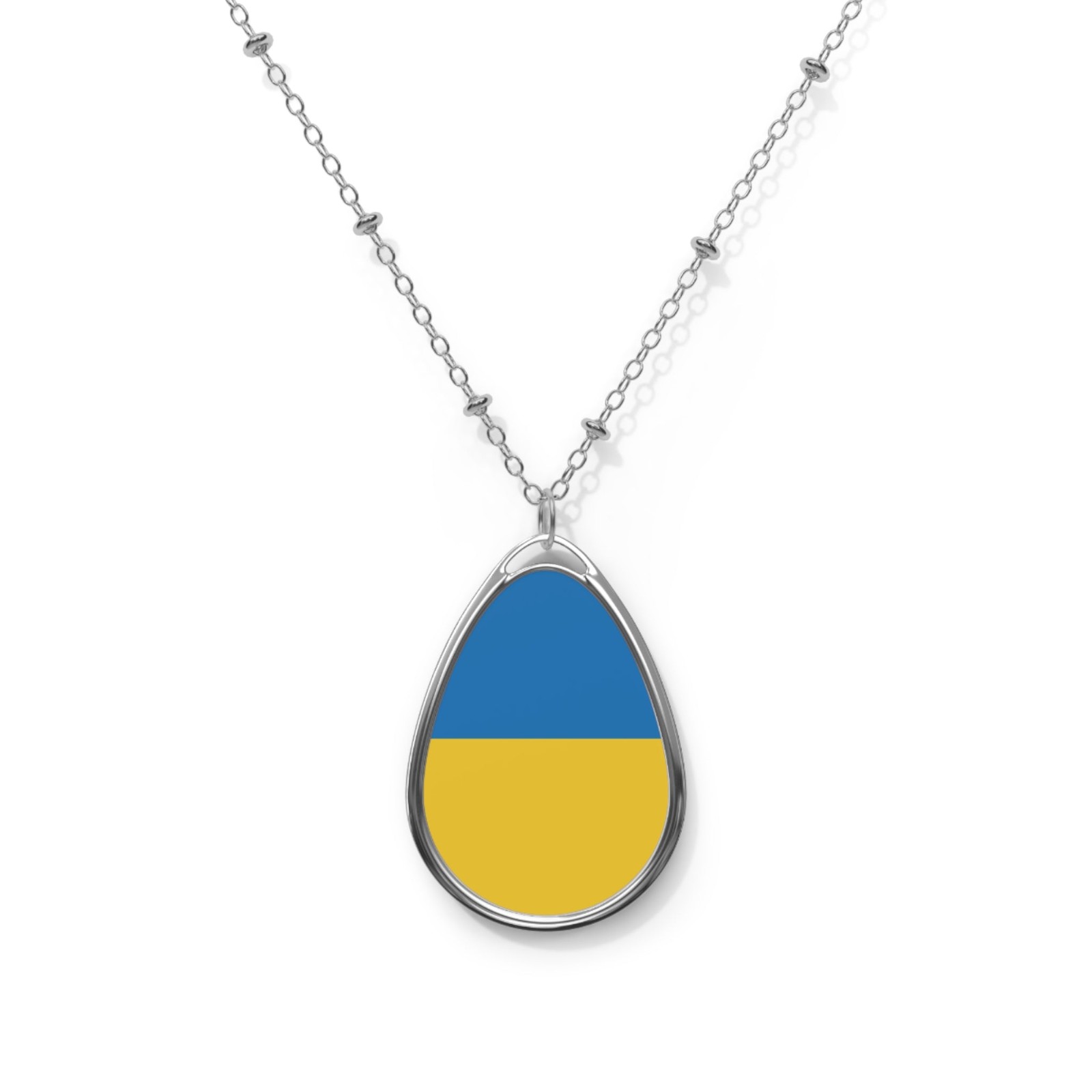 Ukraine Flag Oval Necklace – Zinc Alloy Pendant – One Size / Silver