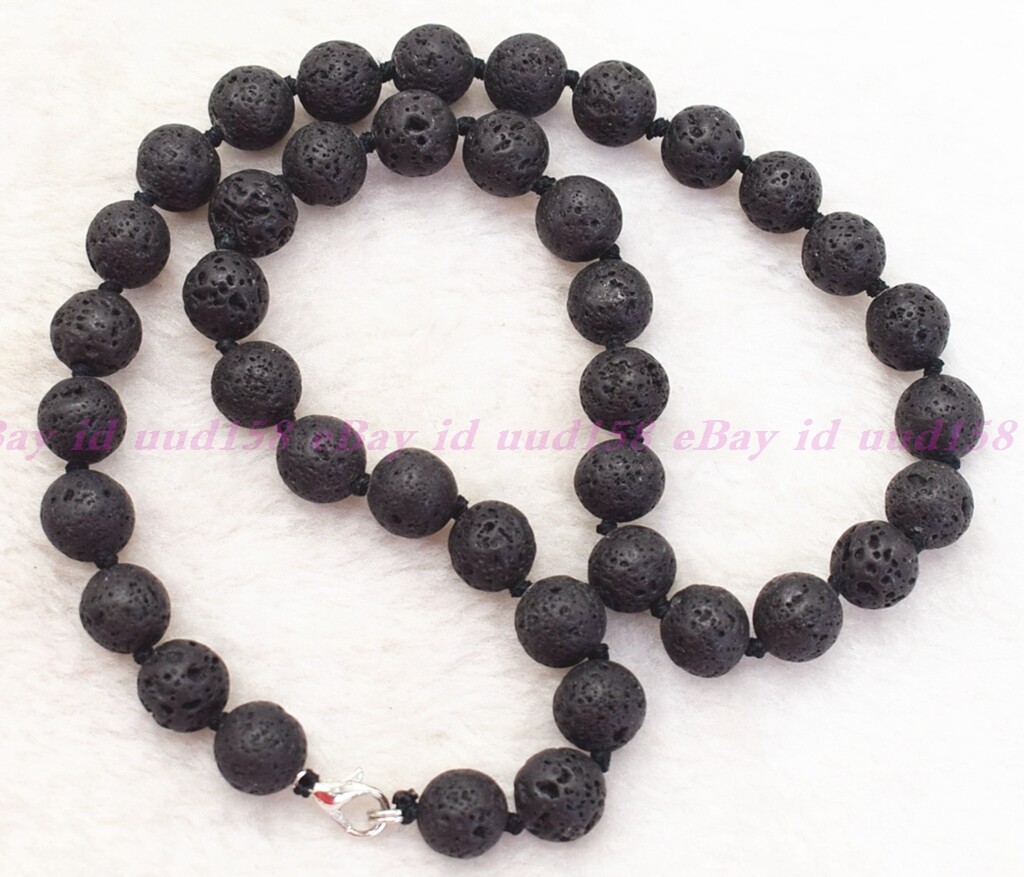 Black Lava Stone Diffuser Necklace Gemstone Reiki 6/8/10/12 mm 18″