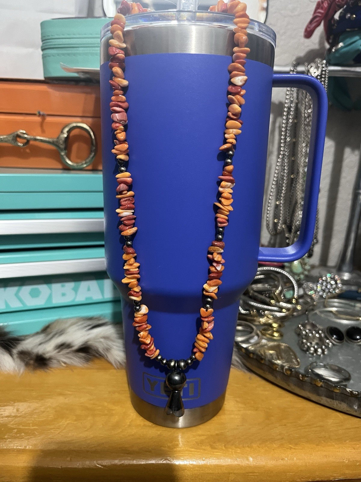Multicolor Beaded Tassel Pendant Necklace Ball/Bead Chain No Stone