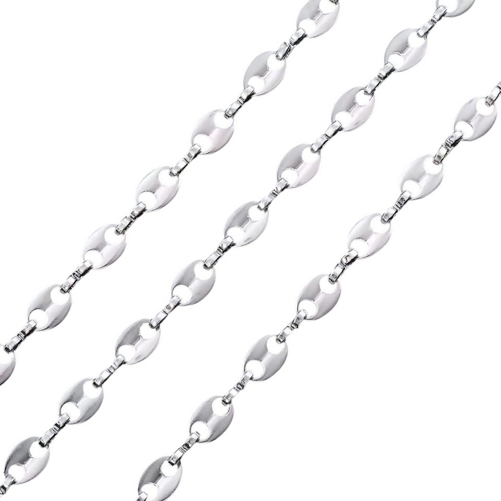 Puffed Mariner Chain Necklace Silver 316L Stainless Steel 5mm Wide 30 Inch Long