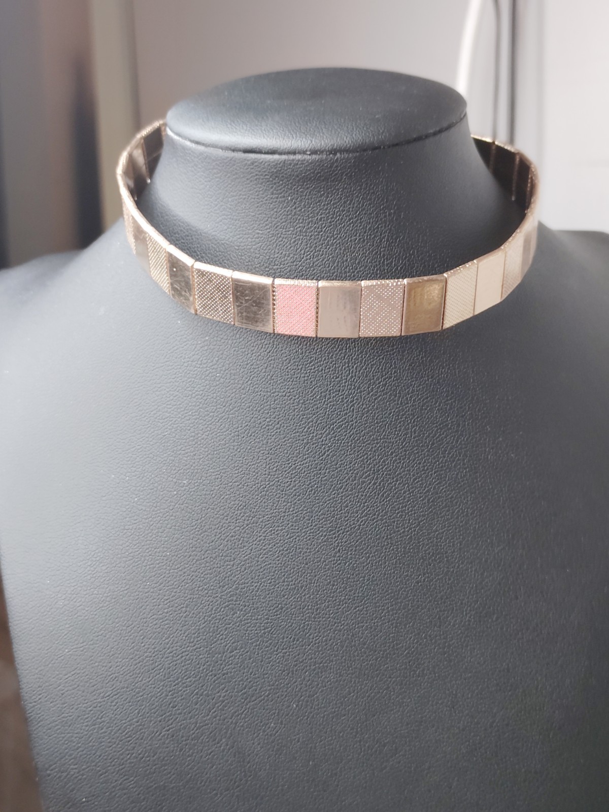 Signed Aldo Gold Tone Square Link Choker Necklace Adjustable Lobster Closure