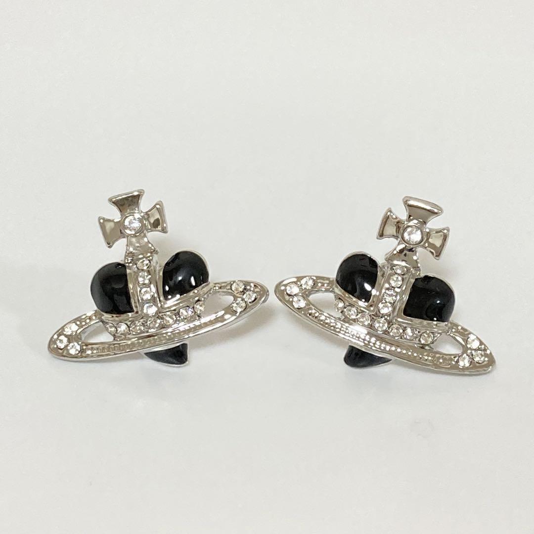 Vivienne Westwood Earrings Pierce Diamante Black 2.5 cm w/drawstring [EJ143