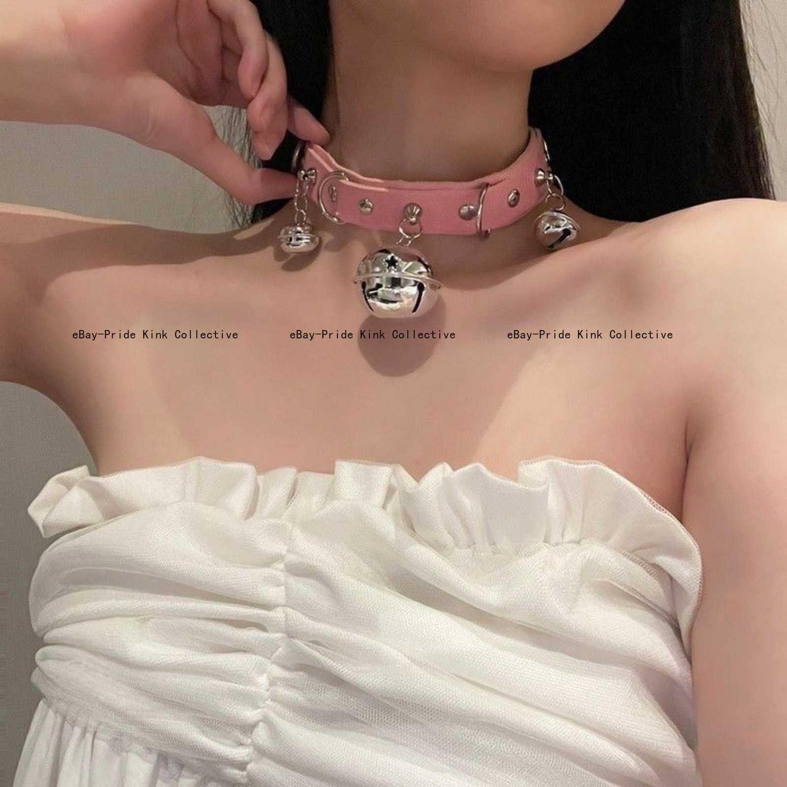 Sexy Bell Choker Collar Necklace for Women, Black White Pink BDSM