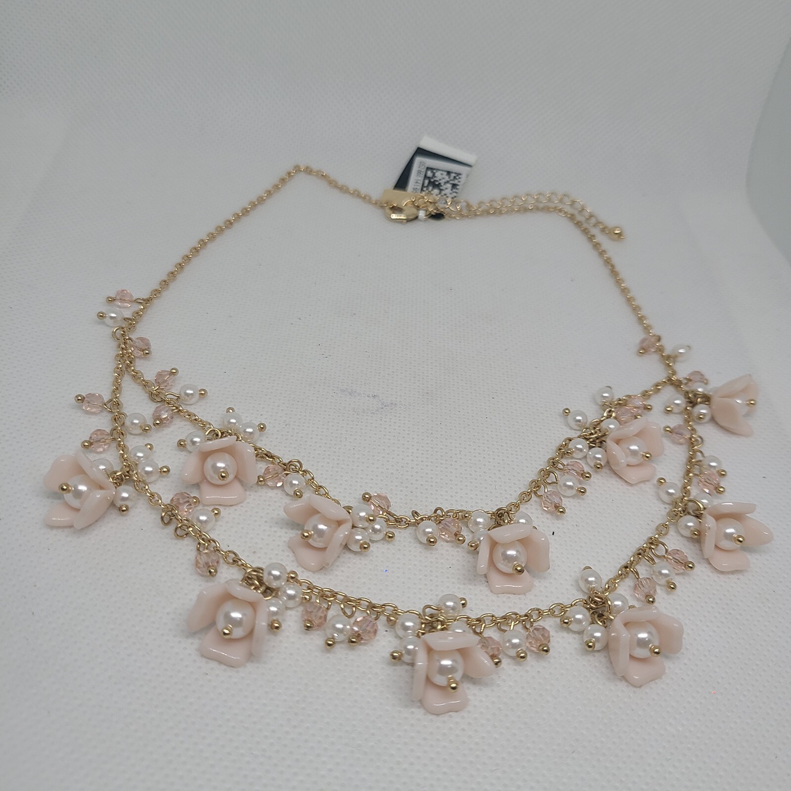 Inc International Concepts Necklace Pink Petal Flowers Faux White Pearl 2 Layers