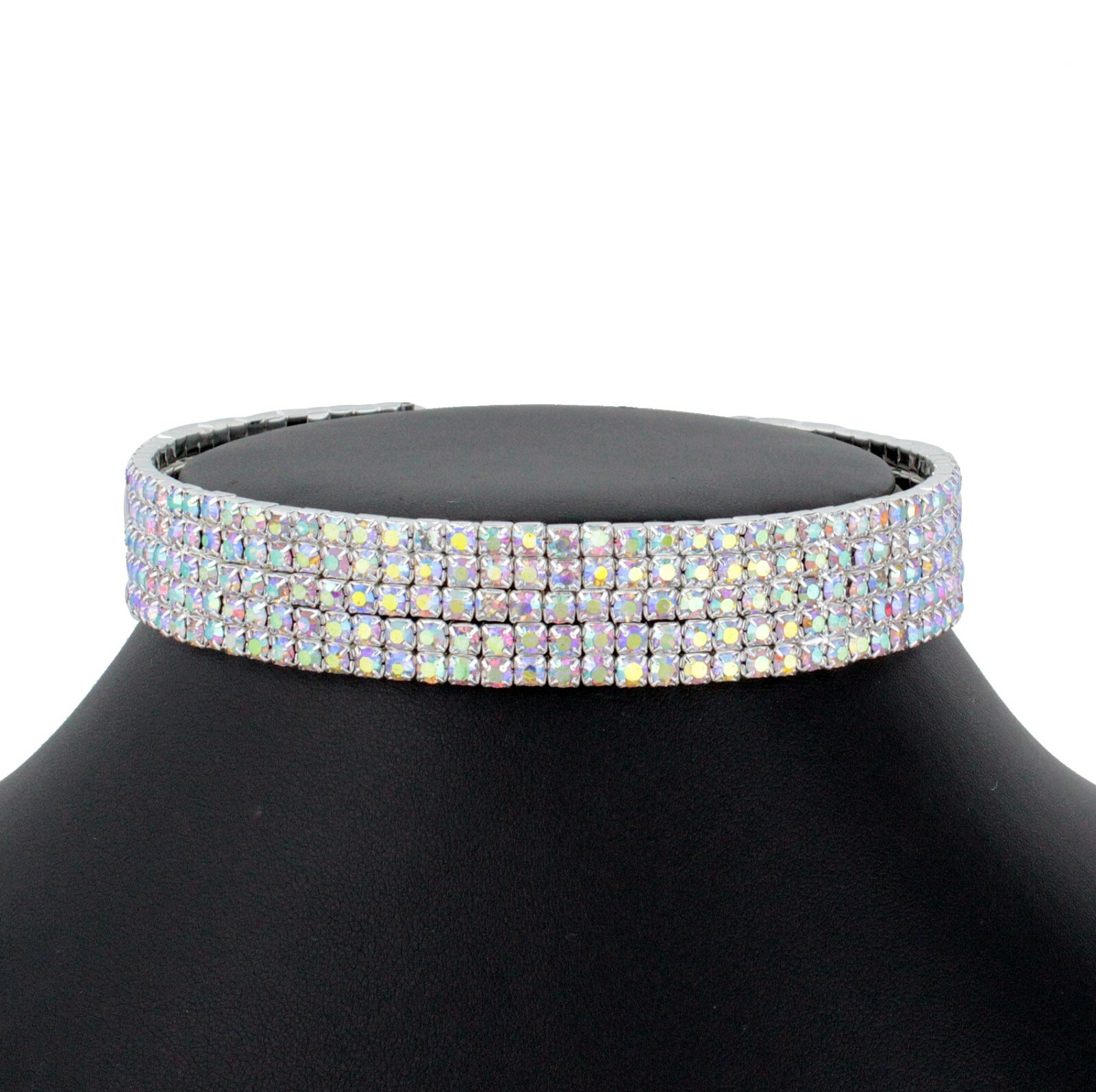 5-Row White AB Austrian Rhinestone Crystal Choker Necklace Party Silver N060AB