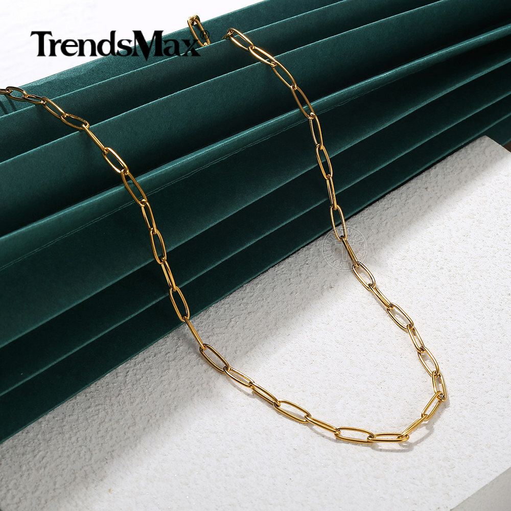 Gold Plated Stainless Steel Paperclip Rolo Box Chain Choker Necklace 16-20″ Xmas