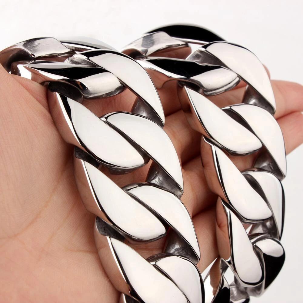 24mm/32mm Heavy Men’s Gold Tone Stainless Steel Curb Cuban Link Chain Necklace