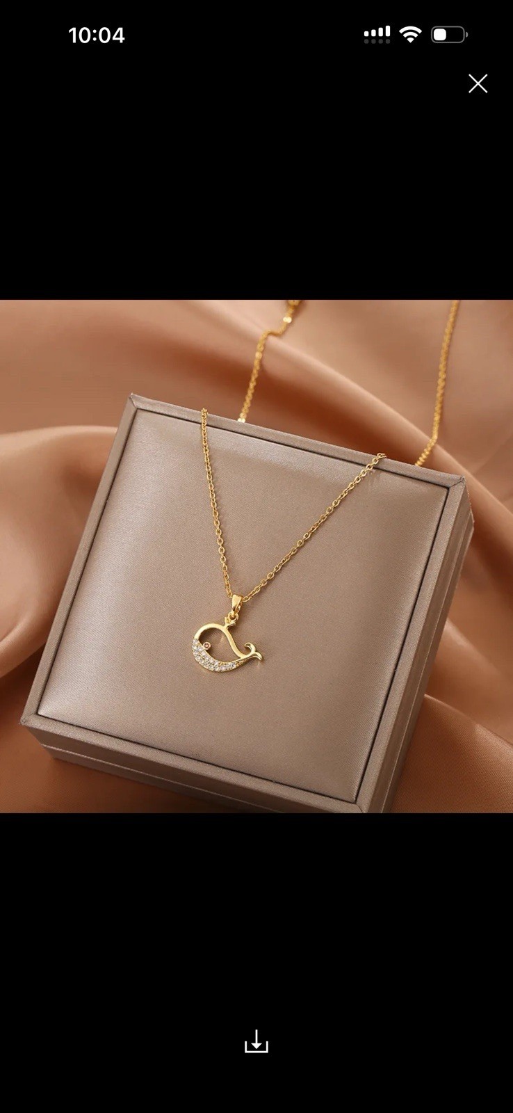 Gold Tone Stainless Steel Whale Charm Pendant CZ Cable Chain Necklace