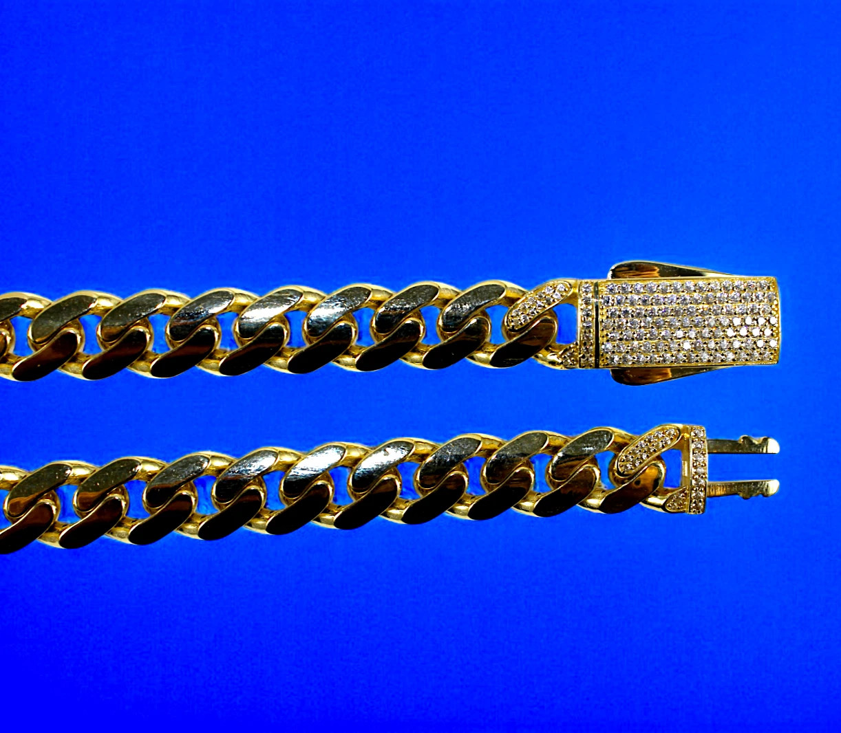 14K Yellow Gold Monaco Miami Cuban Link Chain Necklace CZ Pave 6mm-13mm 16″-30″