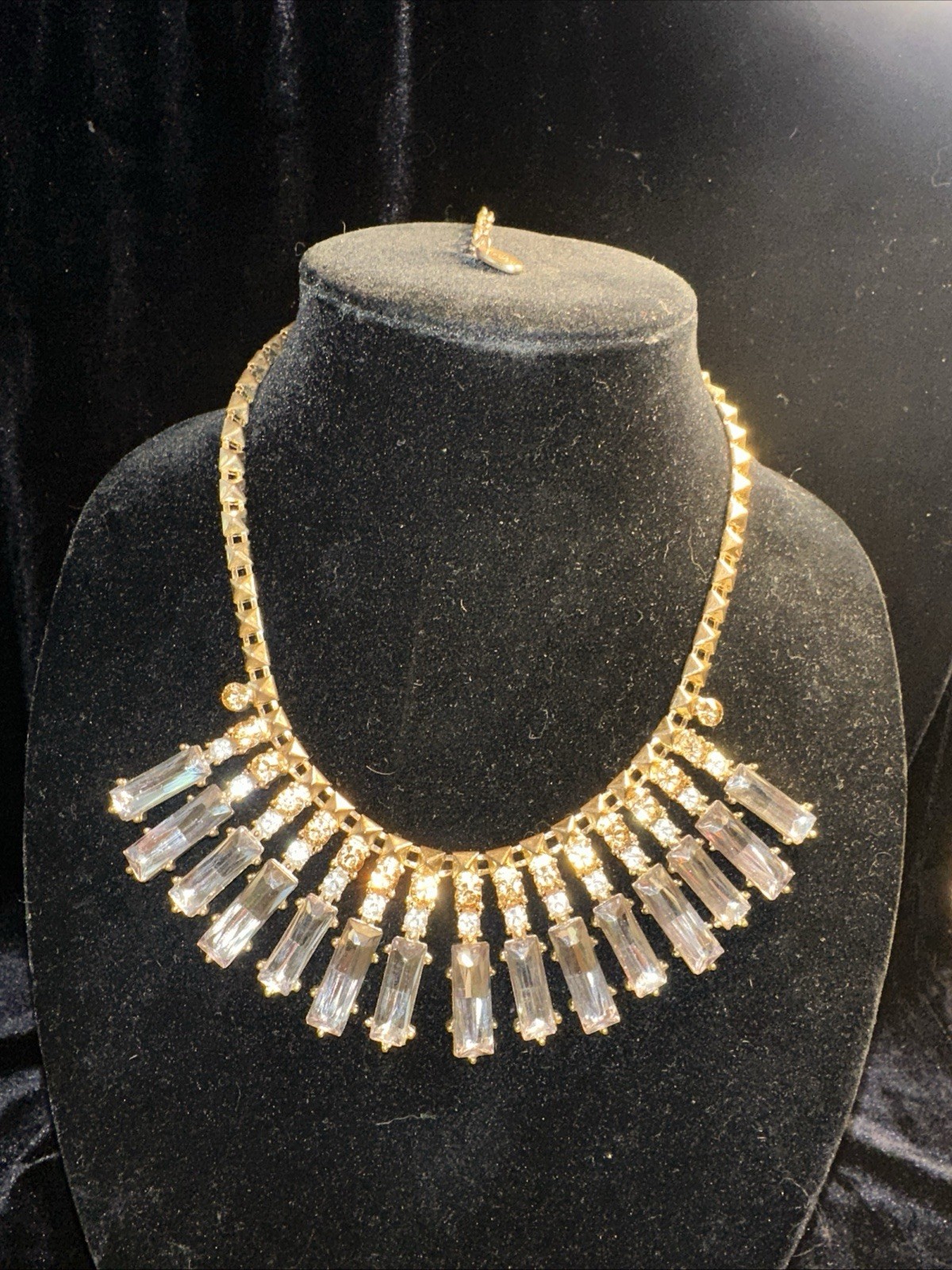 Cara New York Necklace Stunning Choker Goldtone W Mirrored Rhinestones Adjust.