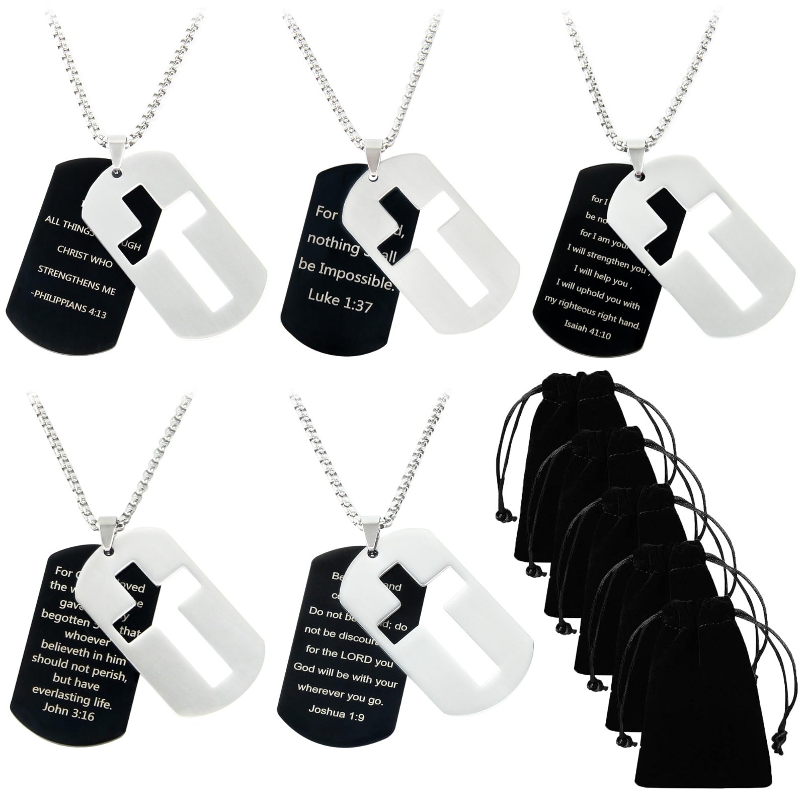 5 Pcs Bible Verse Necklace Dog Tag Cross Pendant for Men & Boys – Christian Gift