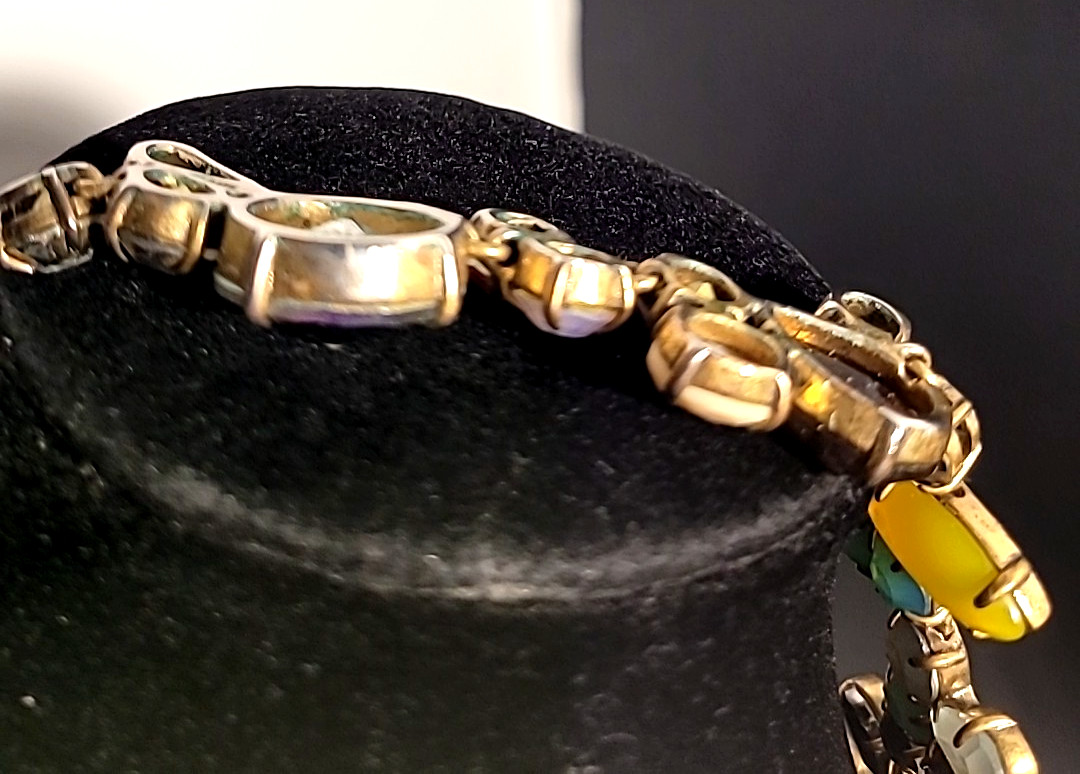 J Crew Melange Statement Necklace Multicolor Crystal Rhinestone Silver Tone 18″