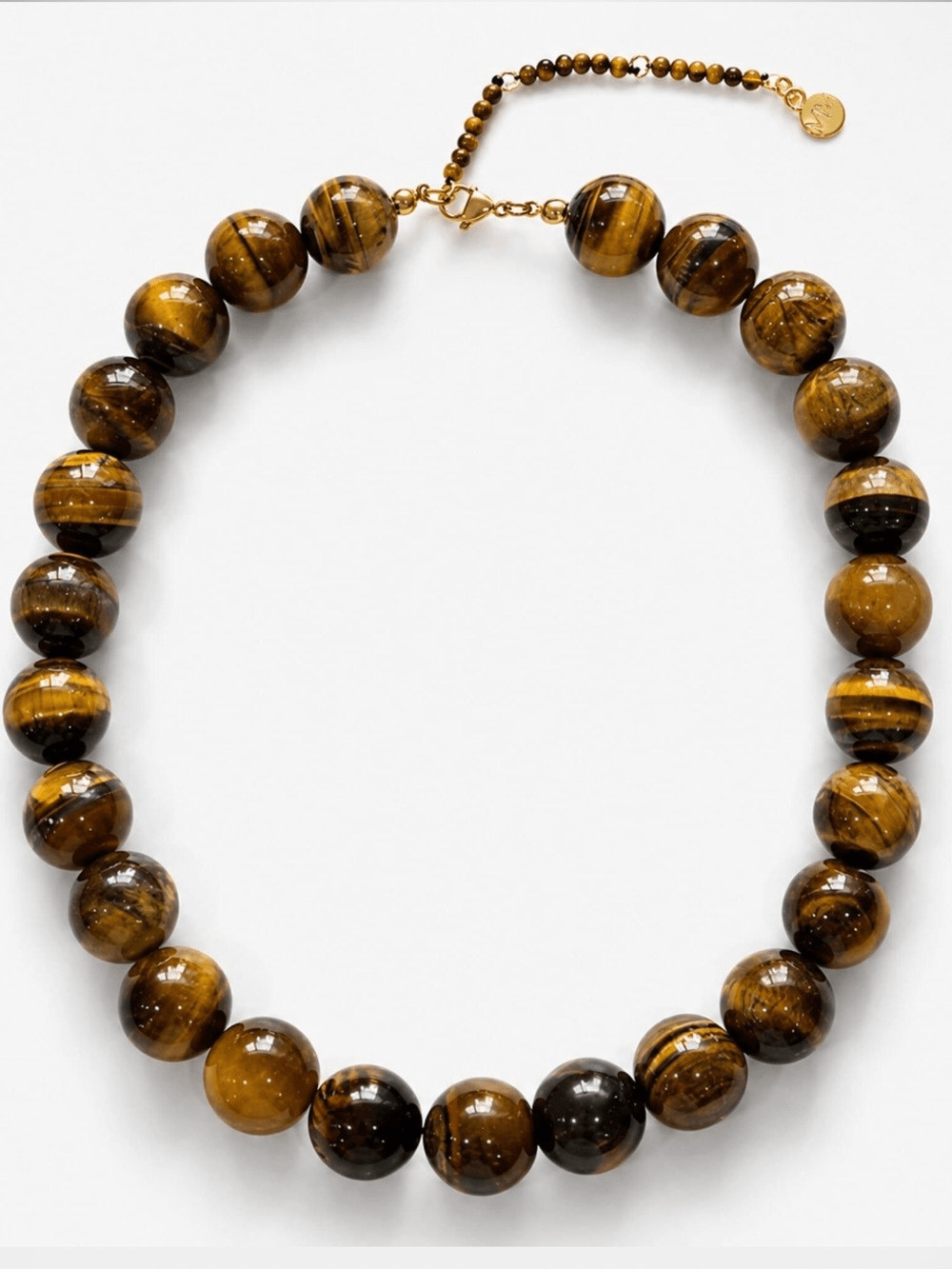 Polished Tiger Eye Bead Necklace – Gold Brown Strand