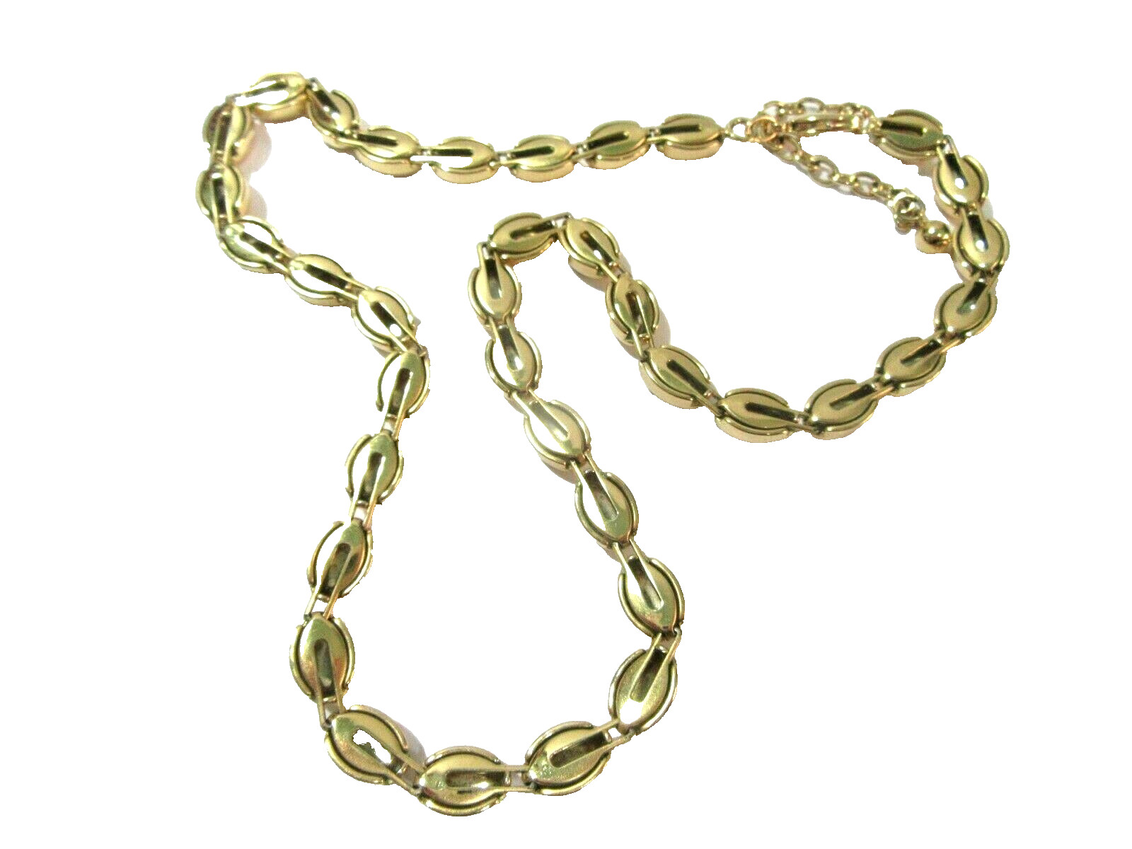 Brushed and Shiny Gold Tone Oval Beaded Necklace Modern