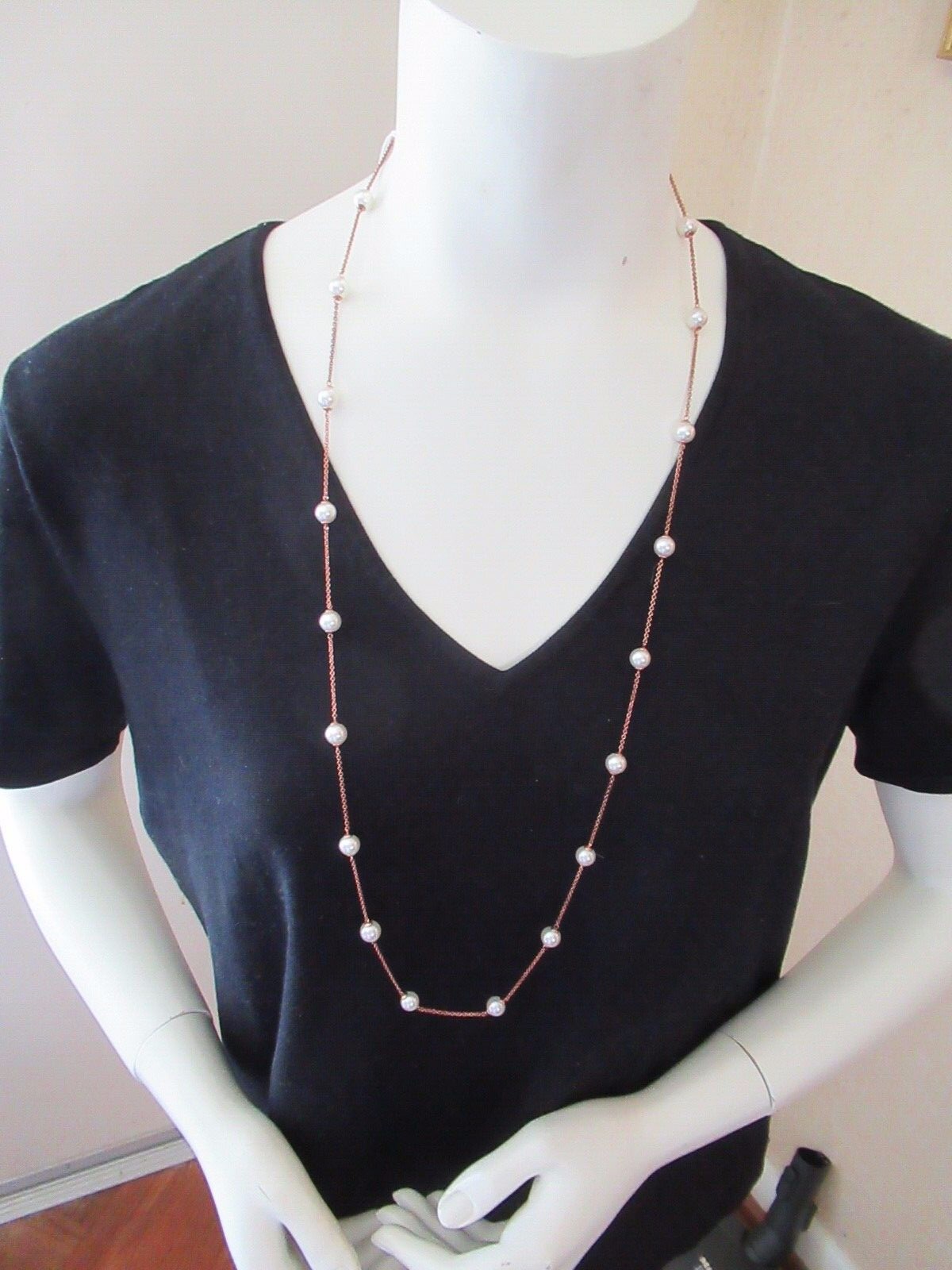 NWT Majorica Pearl Necklace 92.5 Sterling Silver/ Rose Gold Finish- $210