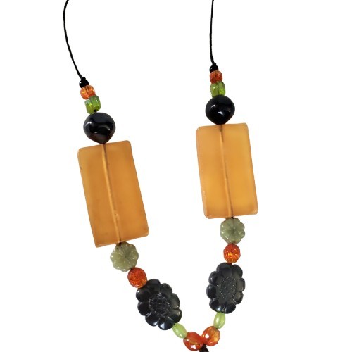 Teresa Goodall Necklace Flower Preserved Mixed Media Beads Artisan Handmade 20″
