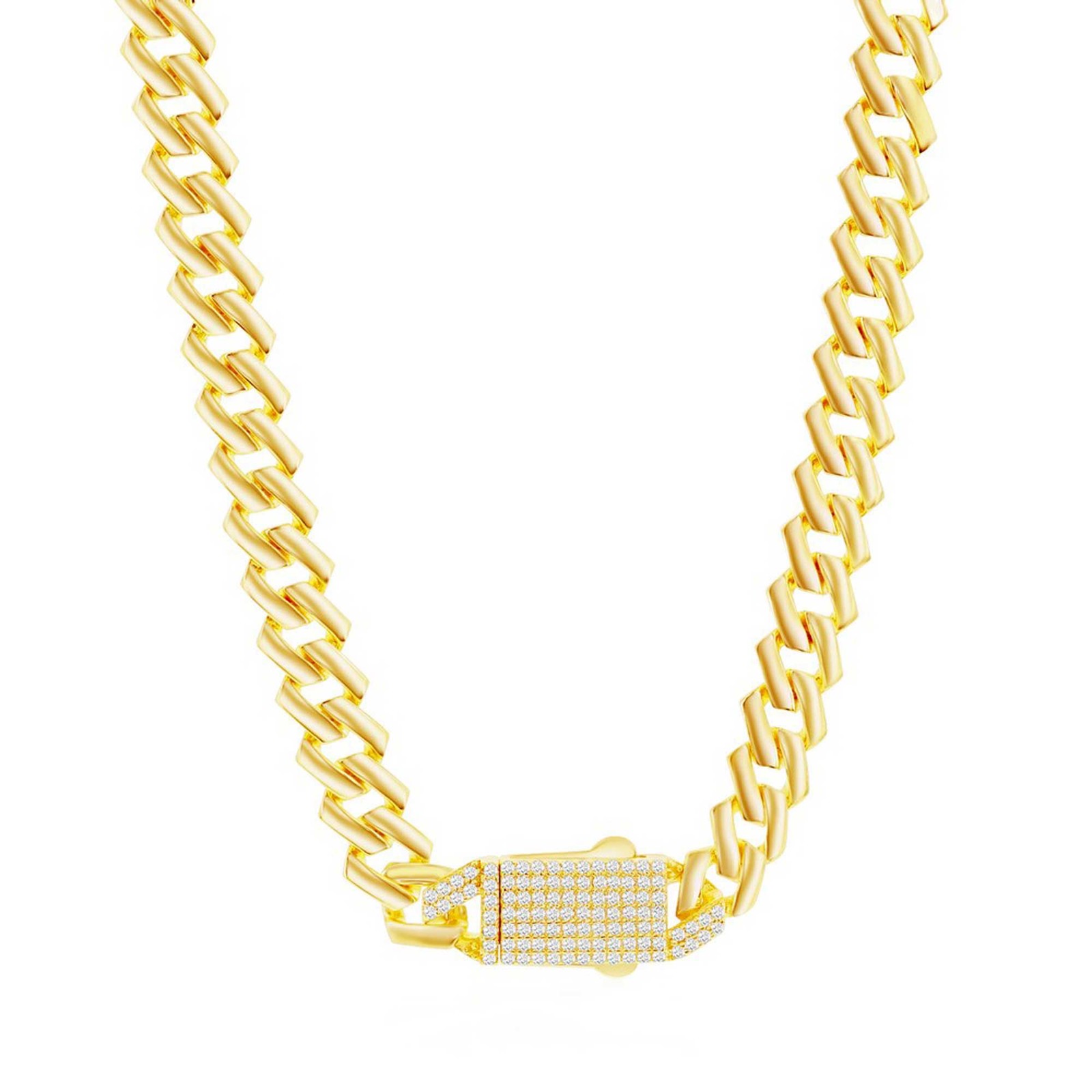 Unisex Chain Gold Plated 9mm Micro Pave CZ Lock Monaco Q-5731-20